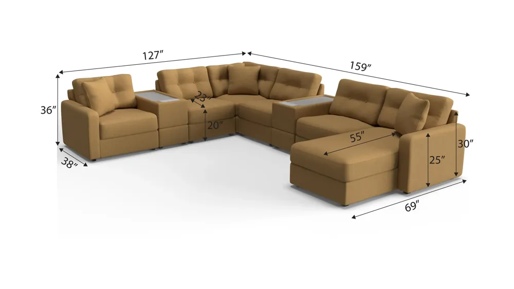 ModularOne 8-pc. Sectional w/Two Power Consoles Dimensions