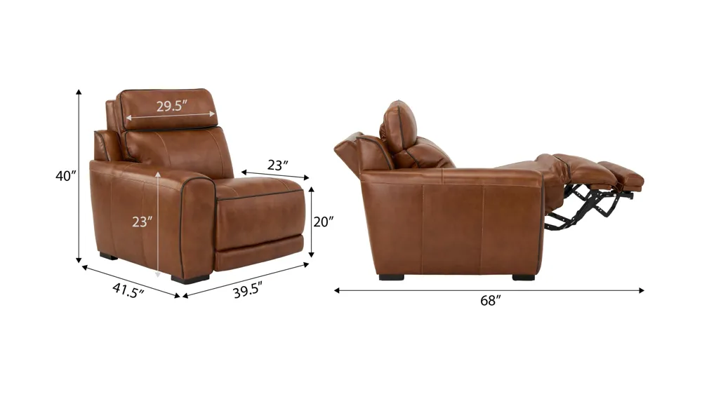 Titan Triple Power Left Arm Facing Leather Recliner w/Immersive Audio, Heat and Massage Dimensions