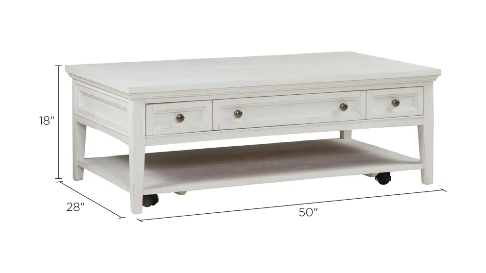 Heron Cove Rectangular Coffee Table w/ Casters Dimensions