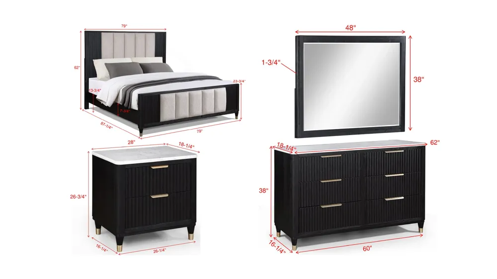 Kara 4-pc. Bedroom Set Dimensions