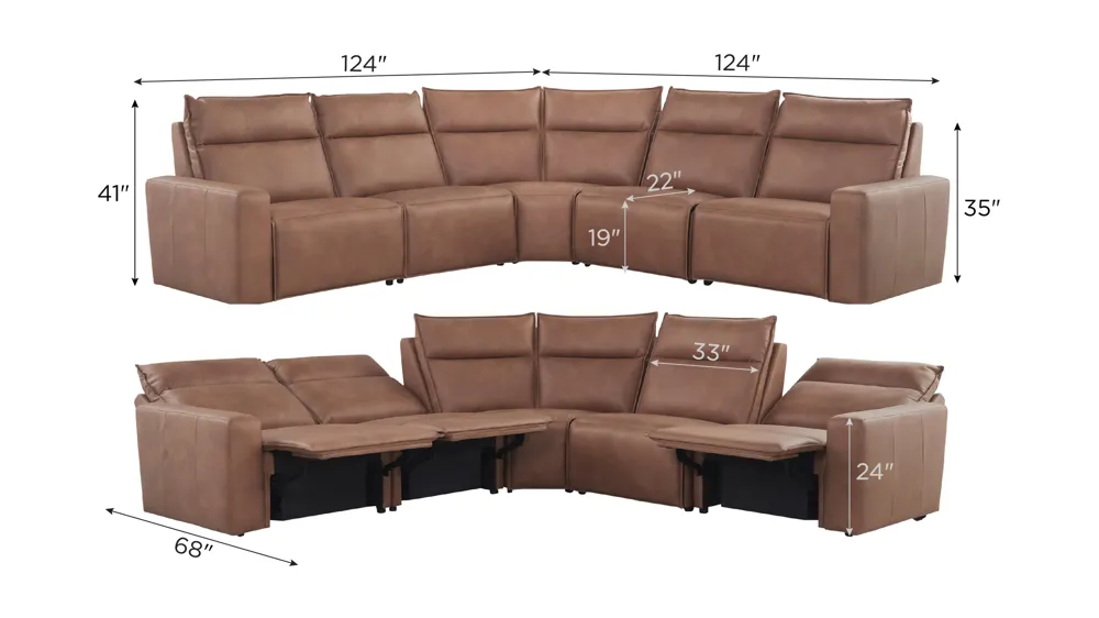 ModularTwo 5-pc. Dual Power Sectional w/ Media Console Dimensions