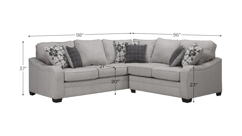 Caid 2-pc. Chenille Sectional Dimensions