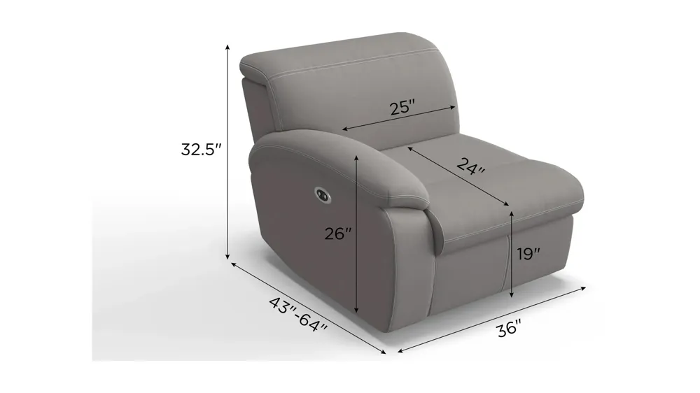 Enbright Microfiber Left Arm Facing Power Recliner w/ Ratchet Headrest Dimensions