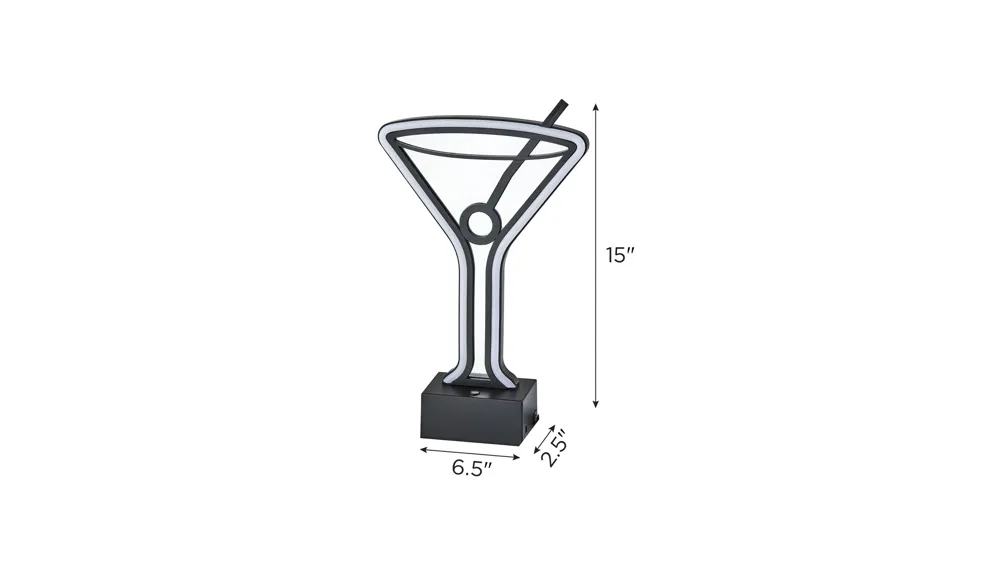 Infinity Neon Martini Glass Table/Wall Lamp Dimensions