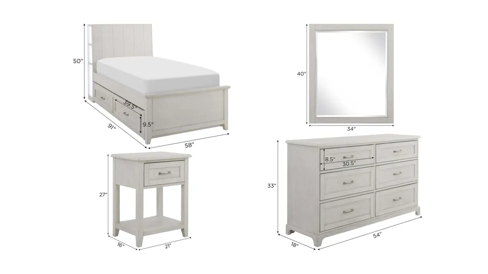 Lennox 4-pc. Bedroom Set with Trundle Dimensions
