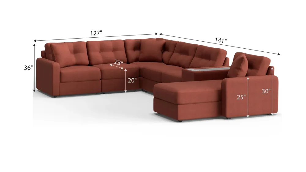 ModularOne 7-pc. Sectional w/One Power Console Dimensions