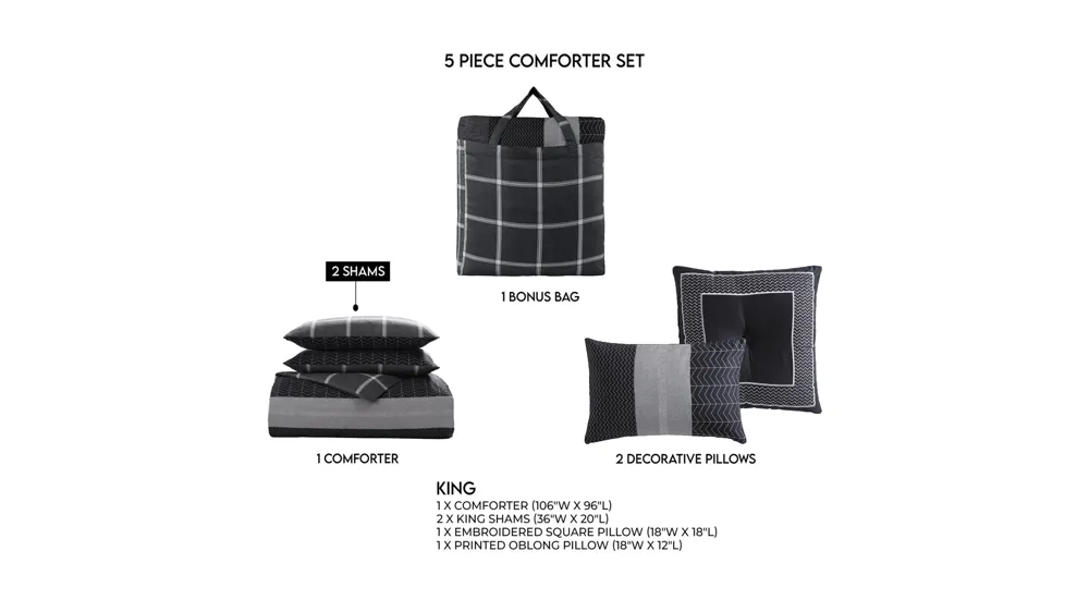 Bebejan Kyle Black 5-pc. Reversible Comforter Set Dimensions