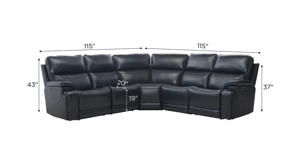 Presley 5-pc. Zero Gravity Triple Power Sectional w/ Heat & Massage Dimensions