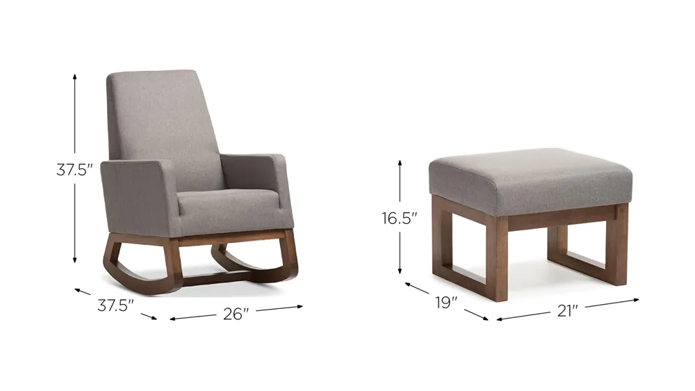 Yashiya Rocking Chair and Ottoman Set Dimensions