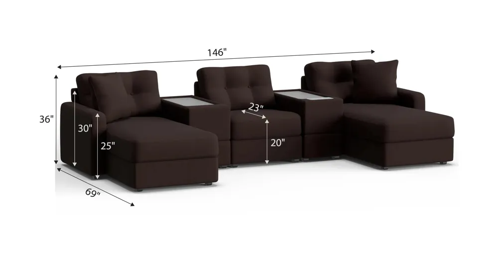 ModularOne 5-pc. Sectional w/One Power Console Dimensions