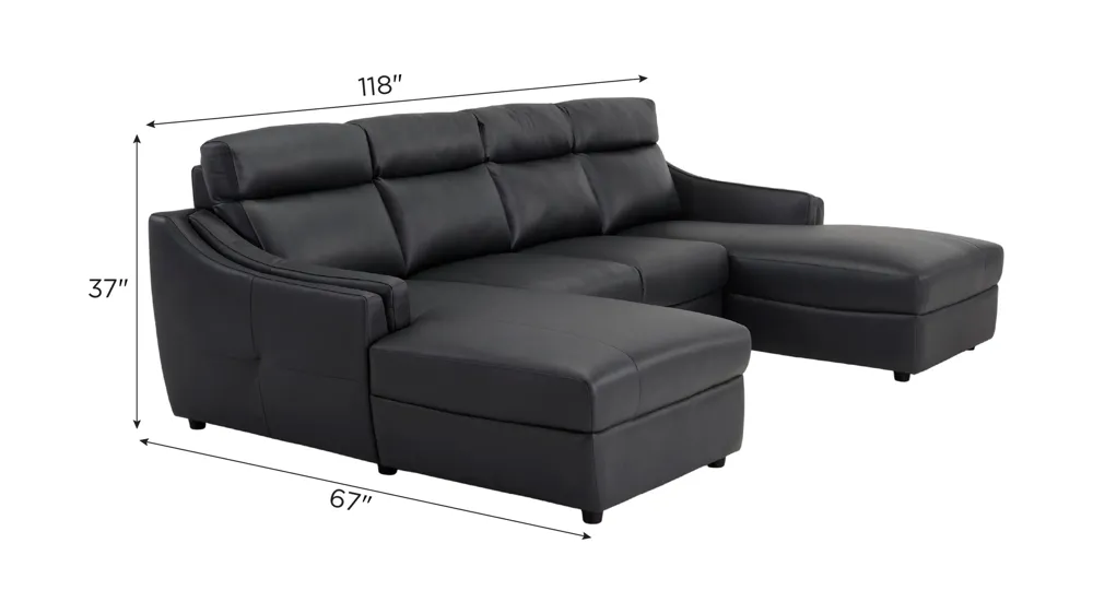 Warner 3-pc. Leather Sectional Dimensions