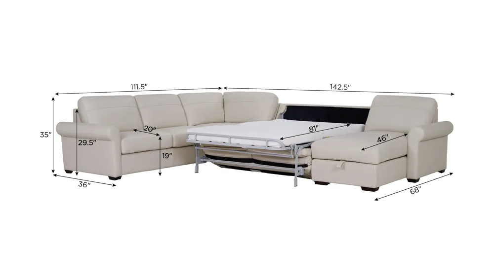 Harley 5-pc. Leather Sectional Dimensions