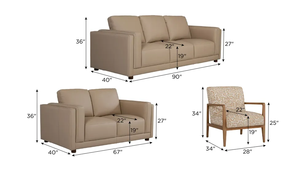 Marni Leather Living Room Set Dimensions