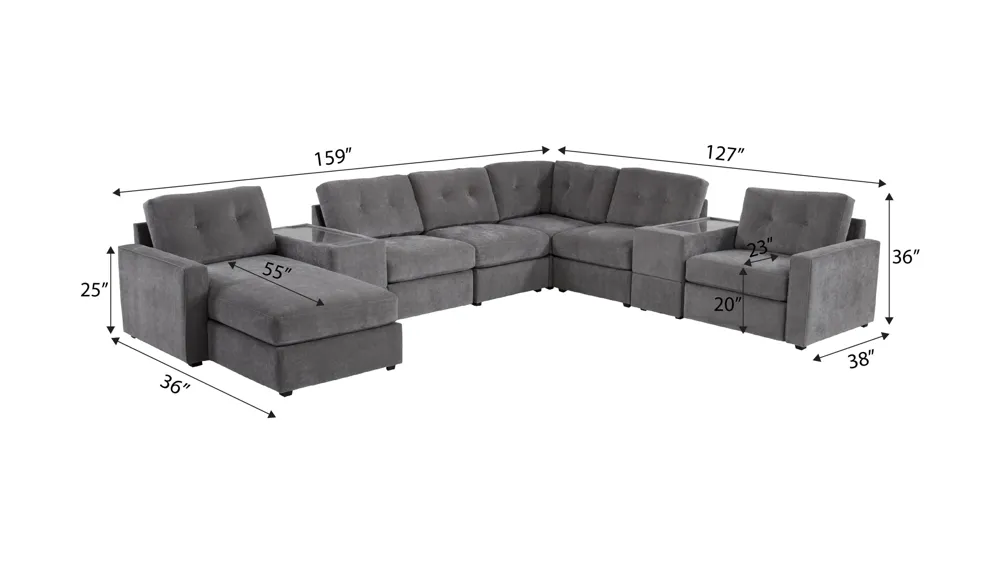 ModularOne 8-pc. Power Sectional w/ One Media Console Dimensions