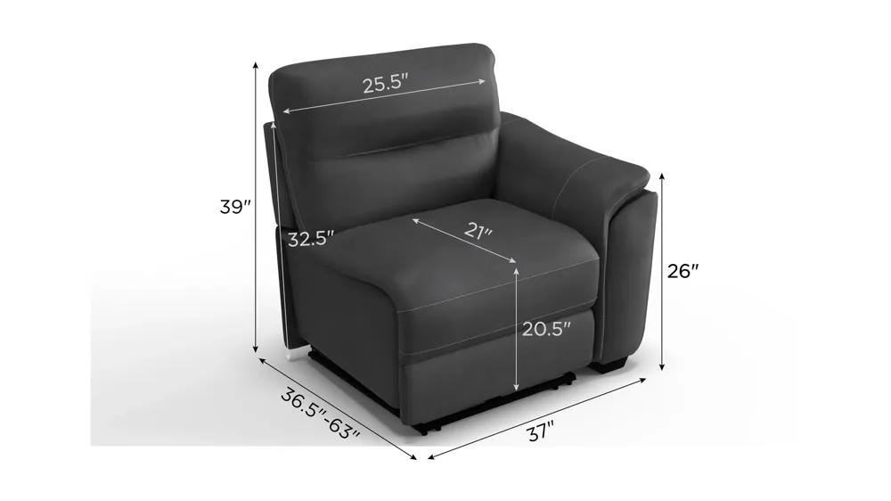 Rockland Microfiber Right Arm Facing Power Recliner Dimensions