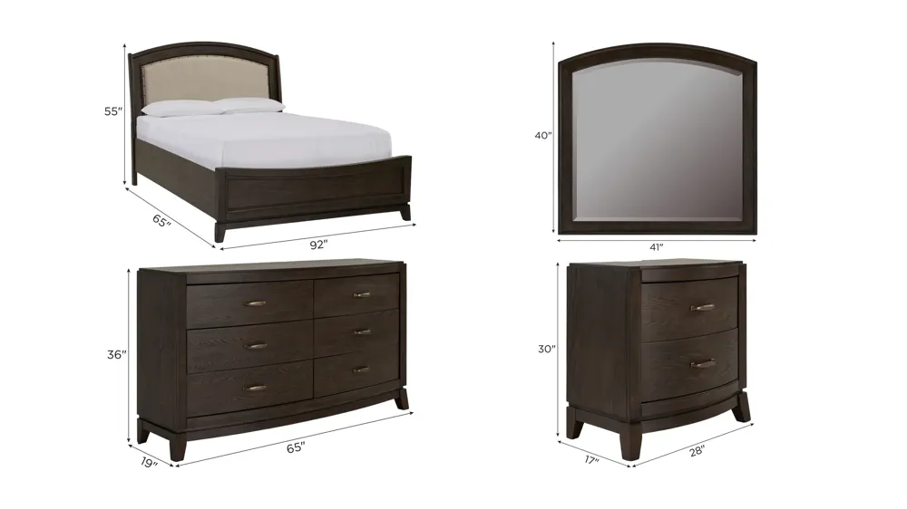 Coralie 4-pc. Upholstered Panel Bedroom Set Dimensions