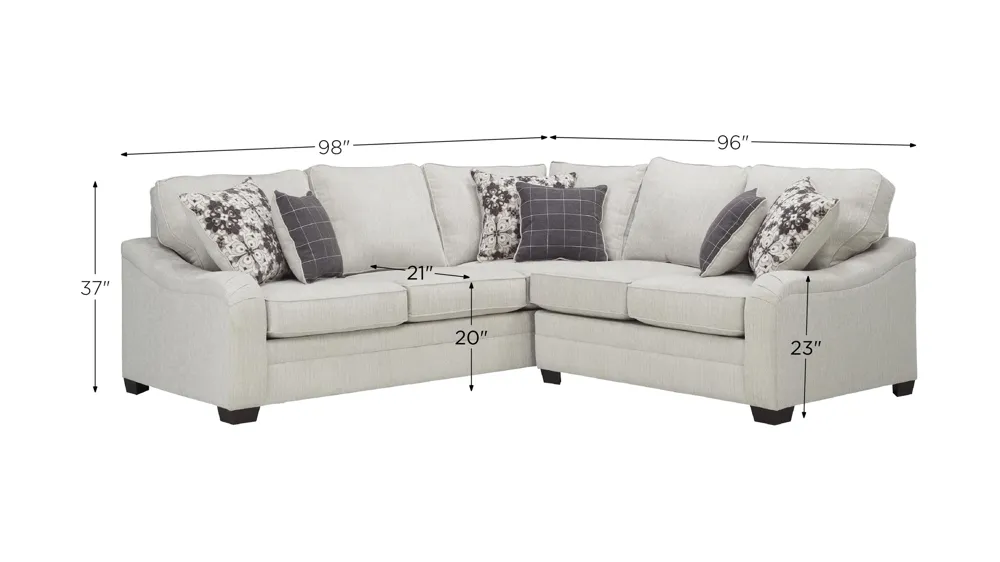 Caid 2-pc. Chenille Sectional Sofa Dimensions