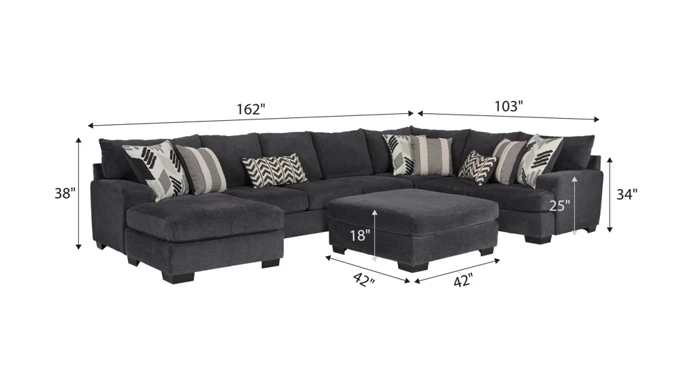 Cooper 5-pc. Sectional w/ Cocktail Ottoman Dimensions