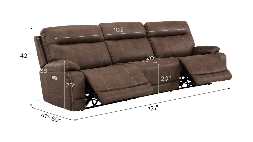 Gates 3-pc. Dual Power Sofa Dimensions