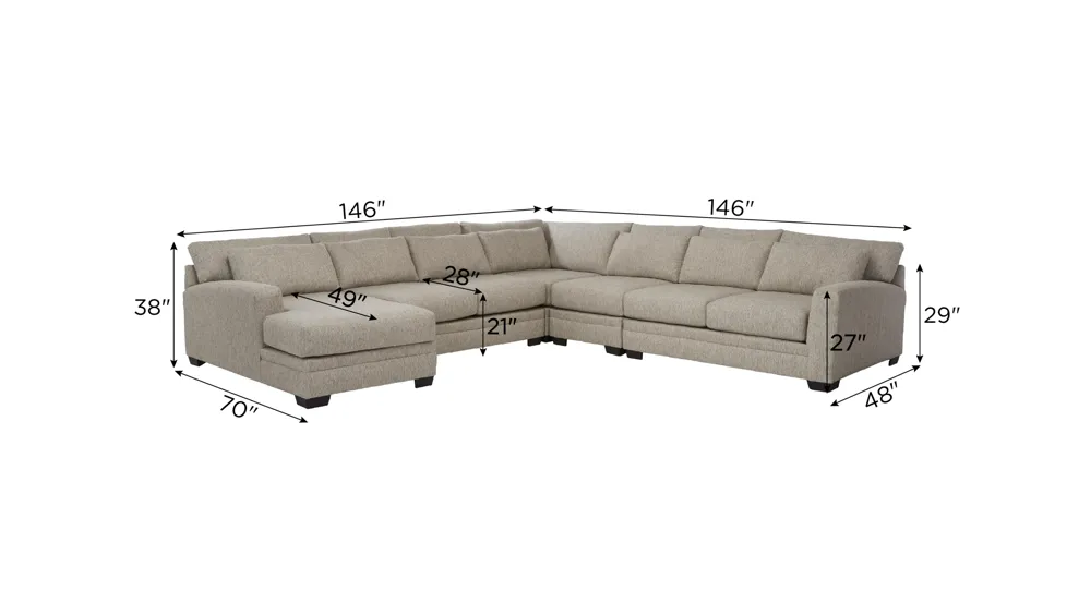 Easton 5-pc. Sectional Dimensions