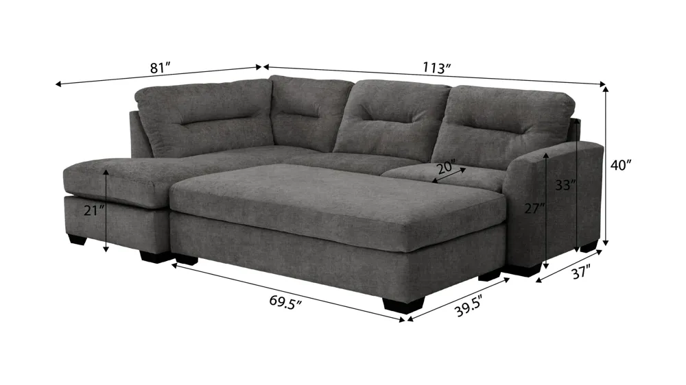 Oliver 2-pc. Section with Ottoman Dimensions
