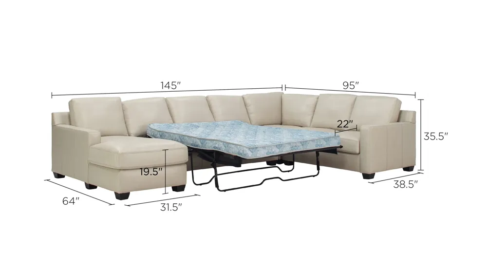 Anaheim Leather 4-pc. Sectional Dimensions