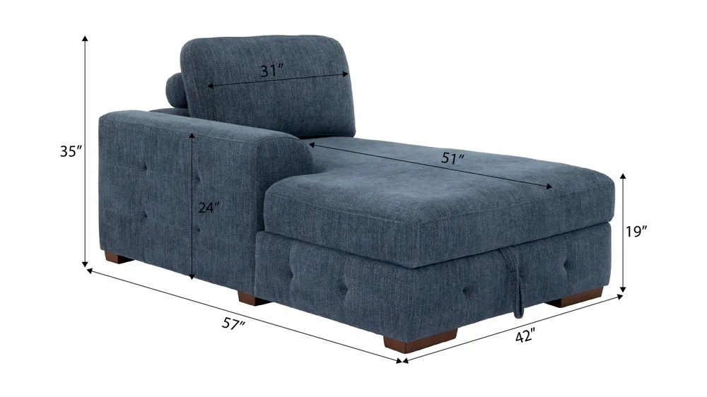 Dolman Left Arm Facing Chaise with Storage Dimensions