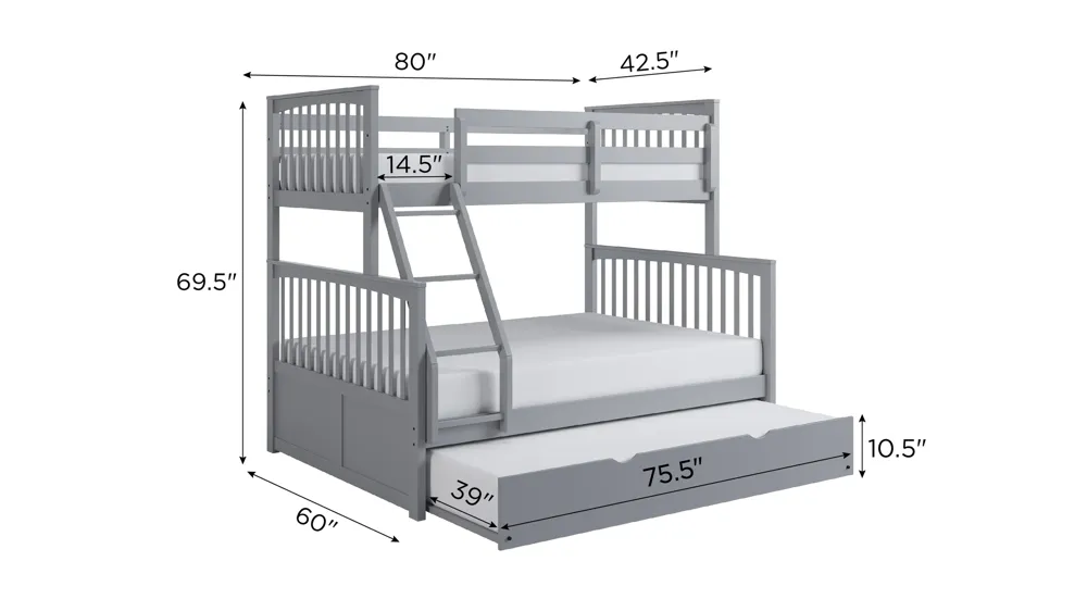 Apollo Bunk Bed with Trundle Dimensions