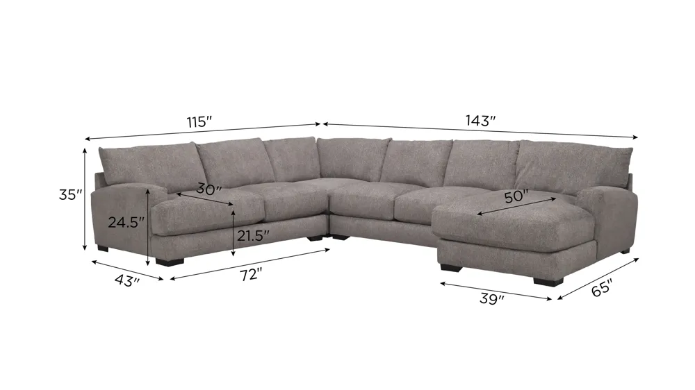 Carter 4-pc. Sectional Dimensions