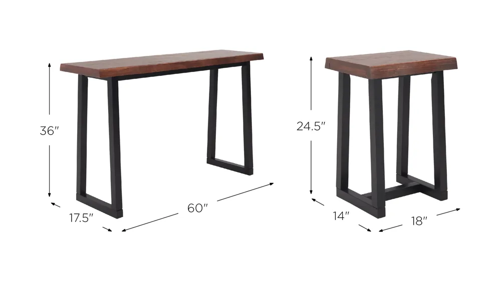 Andre 3pc Bar w/2 Stools Dimensions