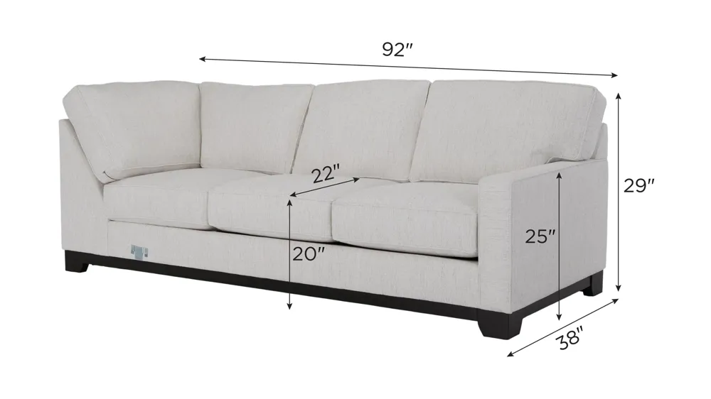 Artemis I Right Arm Facing Sofa w/Return Dimensions