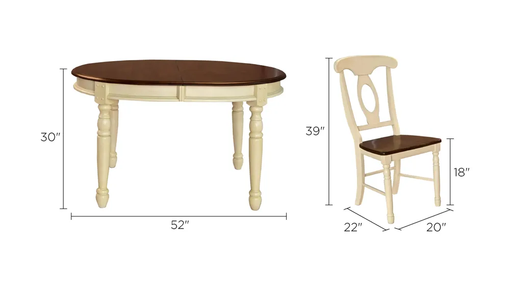 British Isles 7-pc. Oval Napoleon Dining Set with Leaves Dimensions