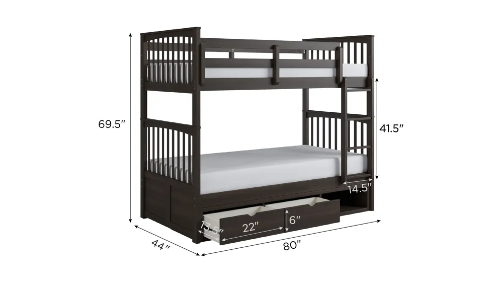 Apollo Bunk Bed with Storage Dimensions