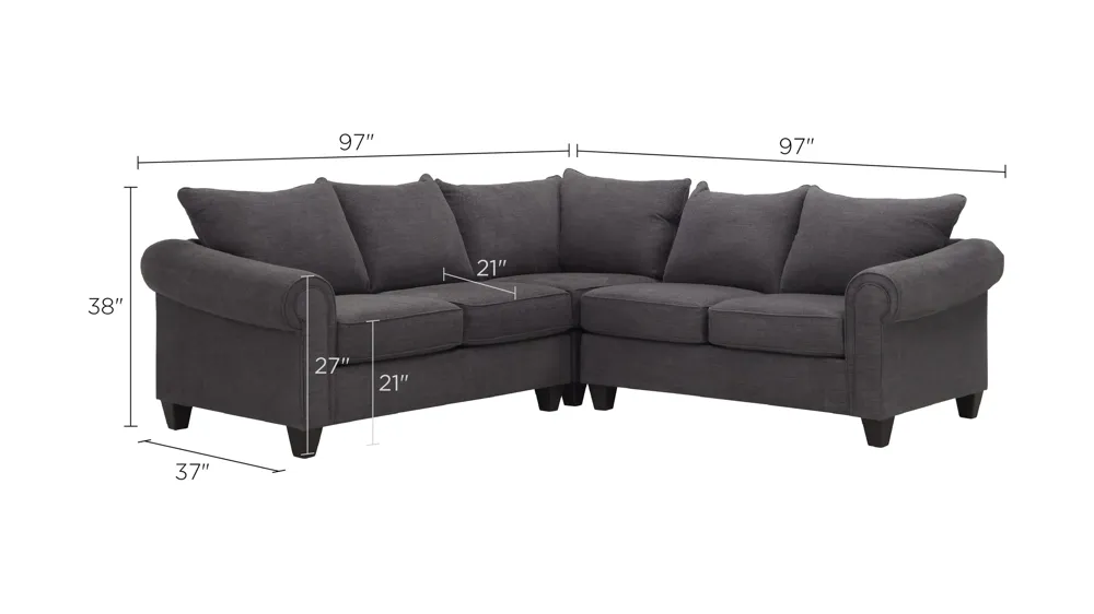 Piper 3-pc. Chenille Sectional Sofa Dimensions