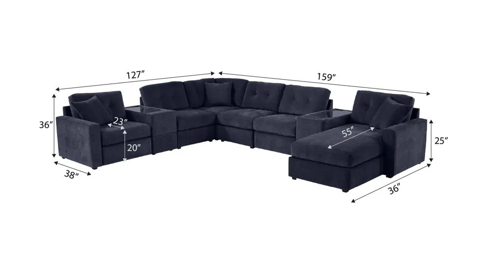 ModularOne 8-pc. Power Sectional w/ One Media Console Dimensions