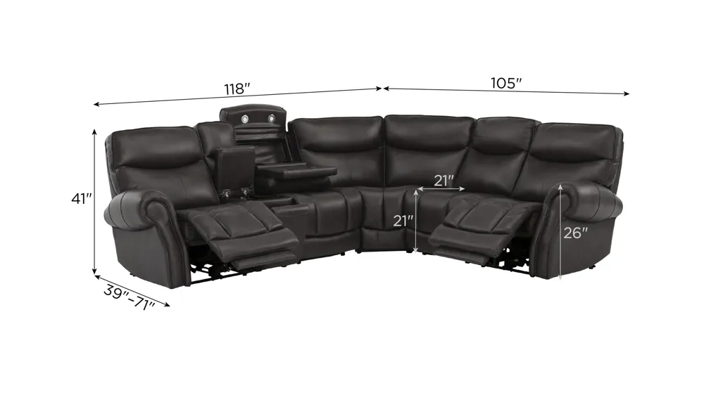 Brooks 6-pc. Zero Gravity Triple Power Sectional Dimensions