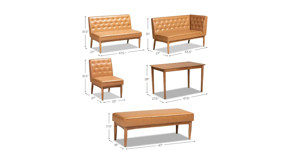 Riordan 5-pc. Nook Dining Set Dimensions