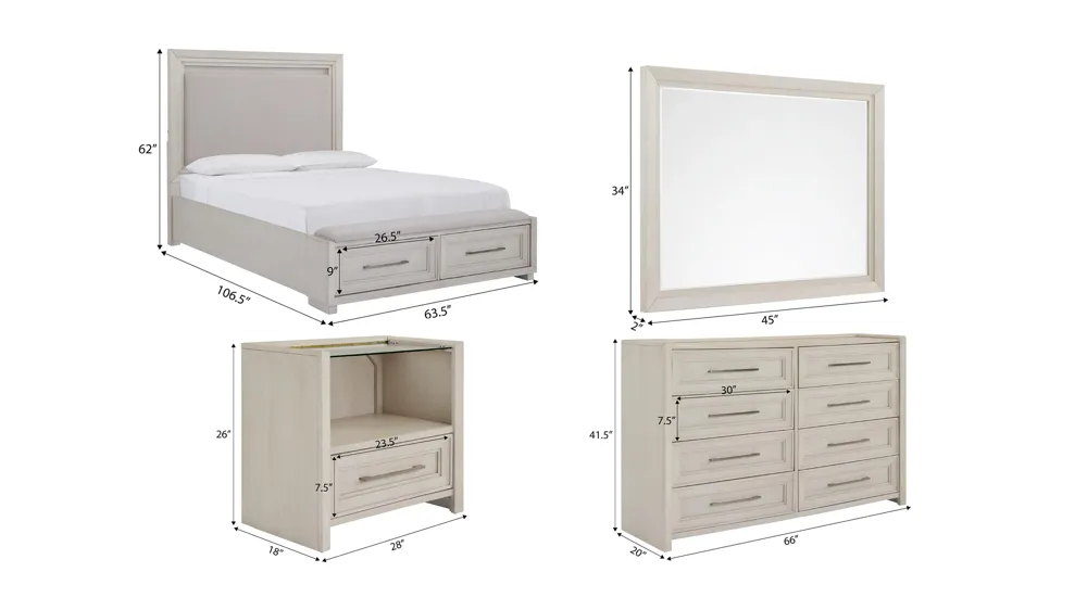 Florence 4-pc. Storage Bedroom Set w/ Glass-Top Nightstand Dimensions
