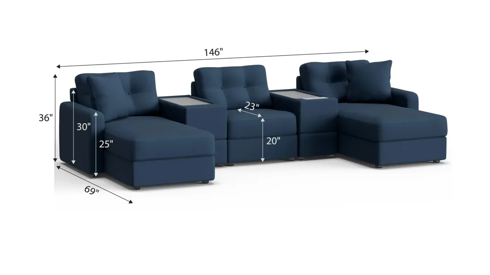 ModularOne 5-pc. Sectional w/One Power Console Dimensions