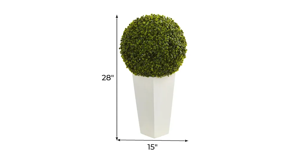 Boxwood Topiary Ball Artificial Plant in White Tower Planter (Indoor/Outdoor) Dimensions