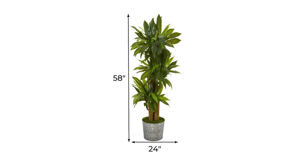 Corn Stalk Dracaena Artificial Plant in Black Embossed Tin Planter Dimensions