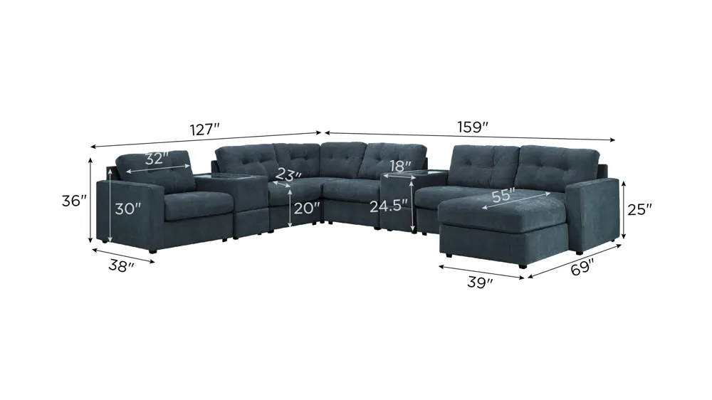 ModularOne 8-pc. Sectional w/One Power Console Dimensions