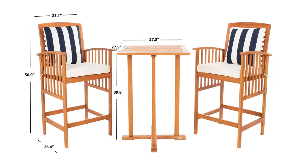 Garretson 3-pc. Outdoor Pub Table Set Dimensions