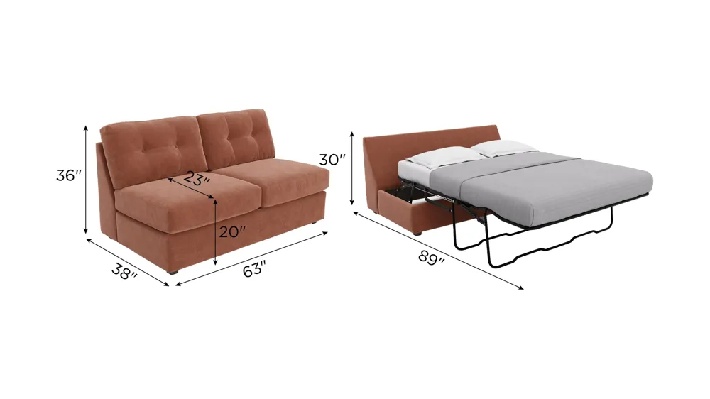 ModularOne Armless Loveseat w/ Full Sleeper Dimensions