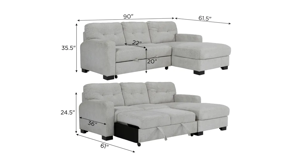 Pierce 2-pc. Sofa Chaise w/ Pop Up Sleeper Dimensions