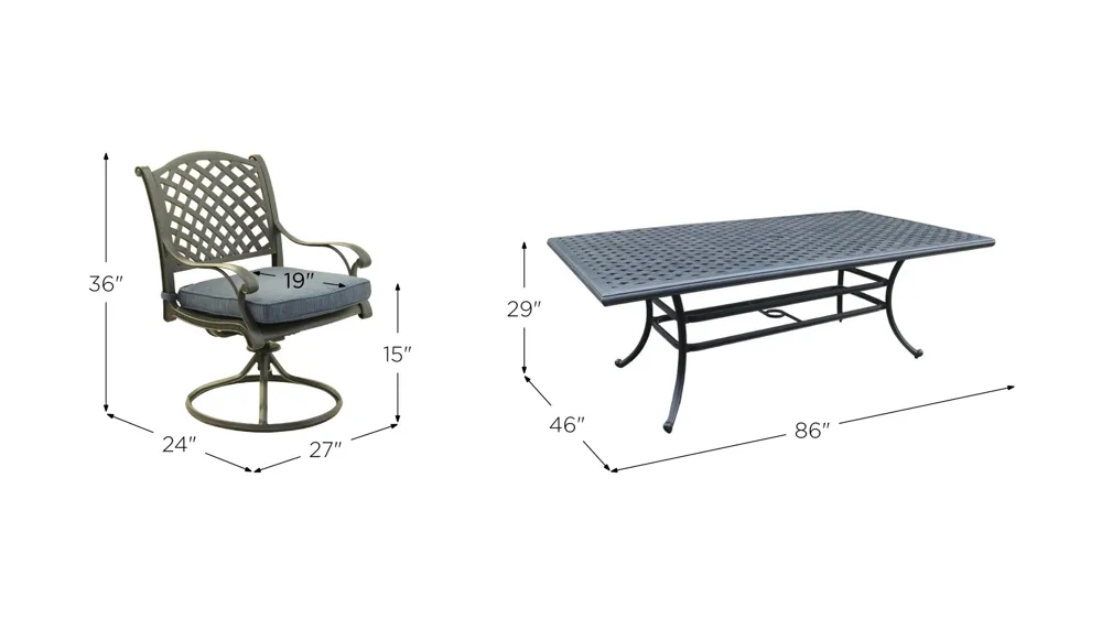 Castle Rock Outdoor 7-pc. Rectangular Dining Set Dimensions