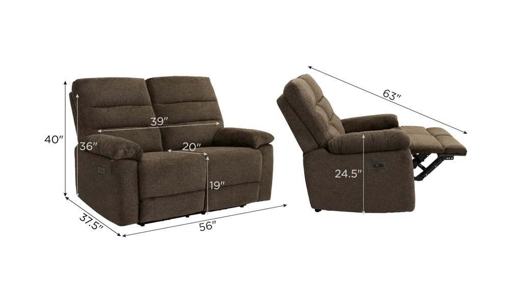 Bennington Power Loveseat Dimensions