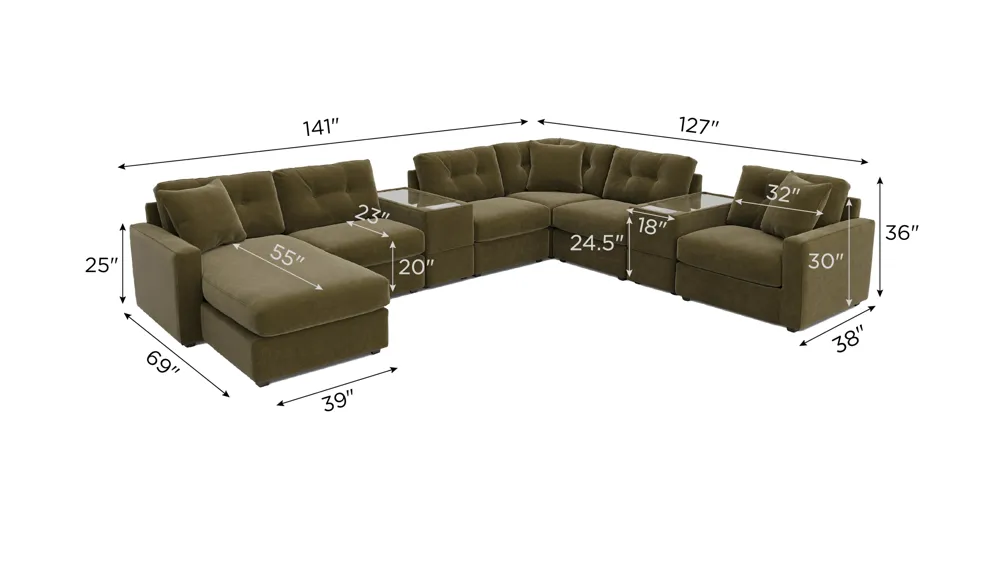 ModularOne 8-pc. Sectional w/Two Power Consoles Dimensions