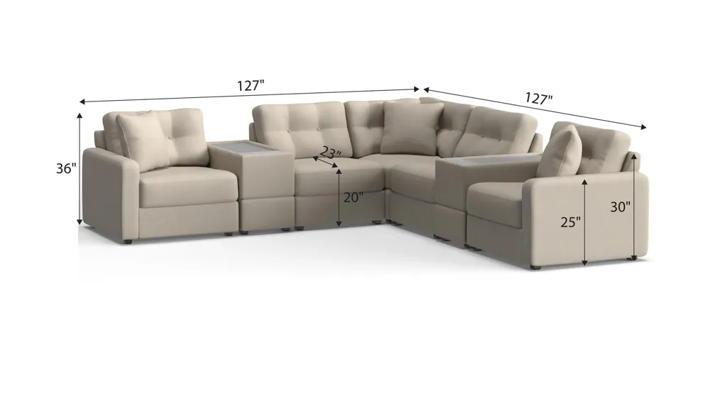 ModularOne 7-pc. Sectional w/Two PowerConsole Dimensions