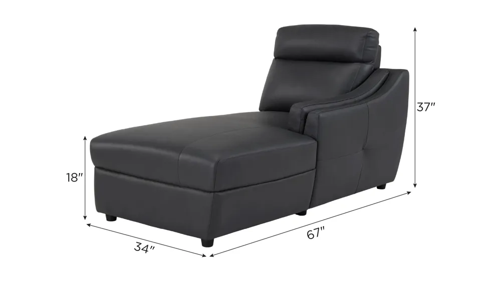 Warner Leather Right Arm Facing Chaise Dimensions